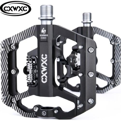 CXWXC Dual Function Bike Pedals Platforms Flat / Clipless MTB Road Bmx Pedals SPD Cleats 3 Sealed Bearings For Cycling Bicycle