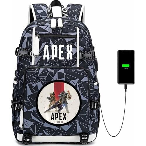 Anime Apex Legends Canvas USB Charging Backpack Zipper Casual School Bag Shoulder Bag Mochila Laptop Bag Travel Bag Rucksack