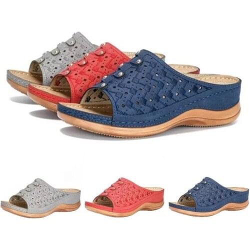 Classic Summer Womens Sandals Pu Leather Casual Flat Mother Sandals Womens Soft Bottom Black Red With Summer Ladies Shoes