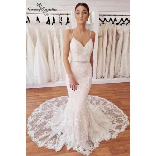 Vestido De Noiva Lace Wedding Dresses Mermaid Bridal Dress with Spaghetti Straps Backless 2020 Bridal Gowns Robe De Mariee