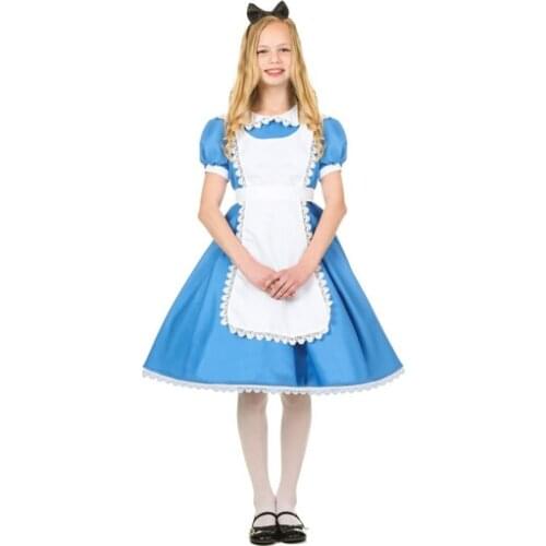 Hot Princess Girl Cosplay Costume Kids Alice Clothes Halloween Christmas Alice In Wonderland Cosplay Clothes Princess Dress