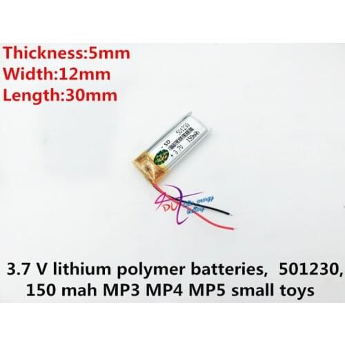 Li-ion Battery 3.7V 150mAh 501230 Lithium Polymer Rechargeable Battery For Remote Sensor