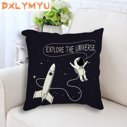 Linen Cotton Cushion Cover Cartoon Planet Star Rocket Spaceman Space Painting Nordic Decorative Sofa Car Throw Pillows Case
