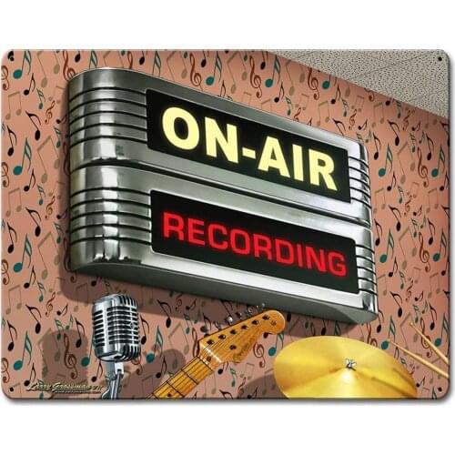 Metal Wall Sign on Air Recording Home Kitchen Interior Wall Decoration Old-fashioned Retro Square Metal Sign 8X12 Inch