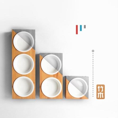 Cat Dog Feeders Bowl Ceramic Tableware 1/2/3 Bowls Pet Food Water Bowl Bamboo Frame Anti Skid Pet Supplies Dog Cat Feeding Bowl