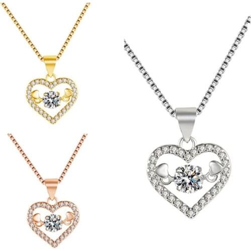 Fashion Lady Silver 925 Sterling Necklace For Women Jewelry Vintage Rose Gold Crystal Heart Pendant Necklaces Female Choker Gift
