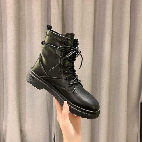 Fashion New Women Boots Lace Up Pu Leather Mid-calf Black Boots Square Low Heel Warm Autumn Cowboy Boots botas altas mujer