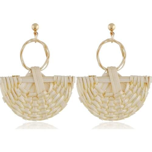 Fashion simple exquisite rattan knit fan shape pendant earrings street shoot womens geometry charm earrings jewelry