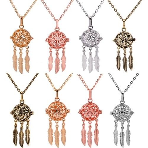 New Hollow 4 Colors Tassel Necklace Aromatherapy Diffuser Music Ball Perfume Locket Feather Pendant For Women Trend Jewelry Gift
