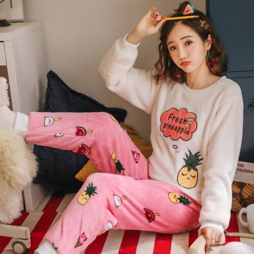 SLPBELY Cartoon Flanne Pajamas Set Sleepwears Winter Lovely Thick Long Sleeve Nightclothes Homewear Comfortable Cute Homesuit