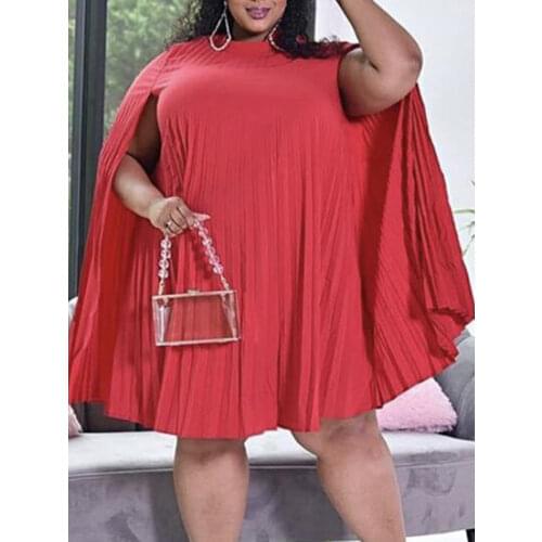 Women Red Dress Loose Cloak Sleeve Pleat Party Event Sexy Occasion Birthday African Large Plus Size Ladies Female Vestidos Robes