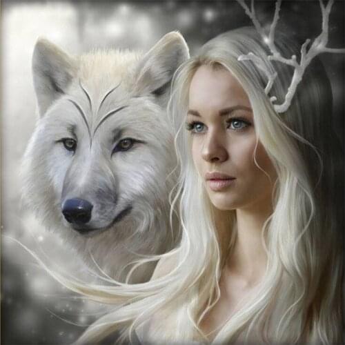 Full Round Diamond Embroidery Girl&Wolf 5D DIY Diamond Painting Cross Stitch 3D Diamond Mosaic Decoration Needlework Gift R6005