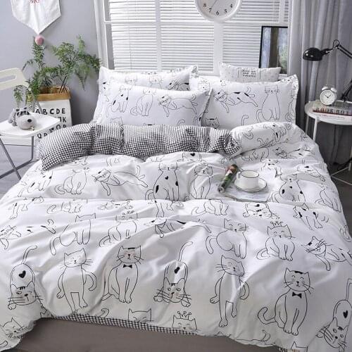 Nordic Cover-up Queen King Cute Cartoon Bedlinen Set Sheets Kissing Slope Aloe Bed Linen Simple Spray