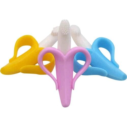 Baby Teether Toys Toddle Safe Bpa Free Banana Teething Ring Silicone Chew Dental Care Toothbrush Nursing Beads Gift For Infant