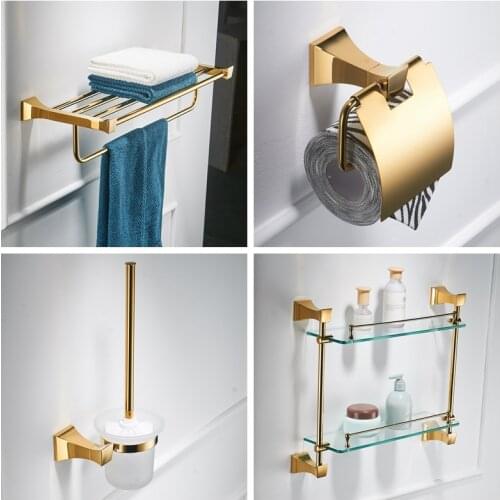 Luxury Gold Bathroom Accessories Set Toilet Bursh Holder Gold Polished Towel Ring Bath Hardware Set Wall Mount Bathroom Products