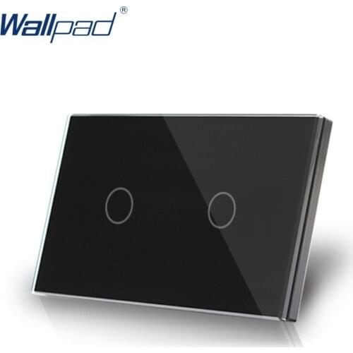 2 Gang 1 Way Touch Switch US/AU 118*72mm Wallpad Luxury Crystal Black Glass LED Indicator Touch Panel On/Off Light Wall Switch