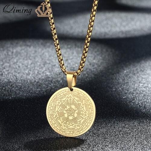 The Sigil Of Ameth Pendant Neckalce Women Retro Round Charm The Seal Of The True God Stainless Steel Necklace Women Amulet Gift