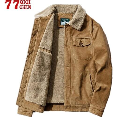 Thicken Corduroy Jacket Men Winter Lambswool Warm Lining Casual Bomber Tactics Jackets Male Pilot Windbreaker Coat Jaqueta