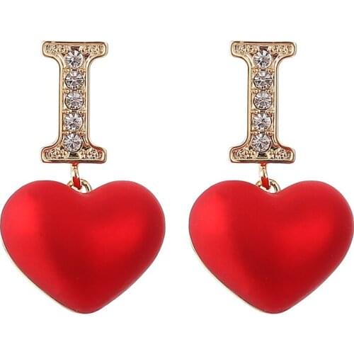 ONYSS High End Production Cute Red Heart Rubber Paint Love CZ Crystal Earrings Women 2021 Trend