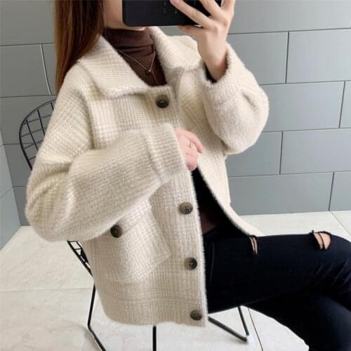 Womens 2021 spring and autumn new imitation mink velvet jacket ladies temperament plaid all-match blouse casual