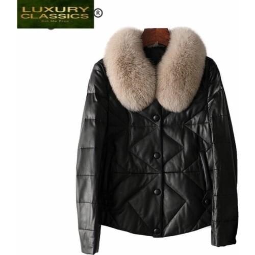 Genuine leather jacket winter women clothes 2021 vintage duck down coat + real fox collar warm chaqueta mujer hiver 2093