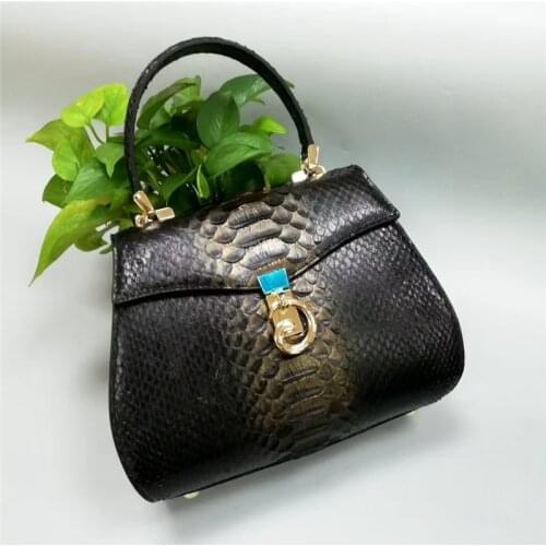Authentic Real Python Leather Womens Serpentine Purse Female Small Handbag Genuine Exotic Snakeskin Lady Single Shoulder Bag