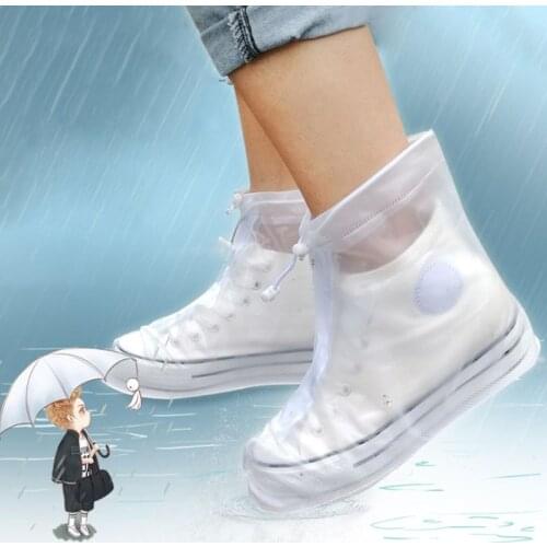 1 Pair Unisex Waterproof Shoe Covers Protector Non-slip Zipper Shoecover Reusable High-top Rain Shoes Cover Cases for Women Men