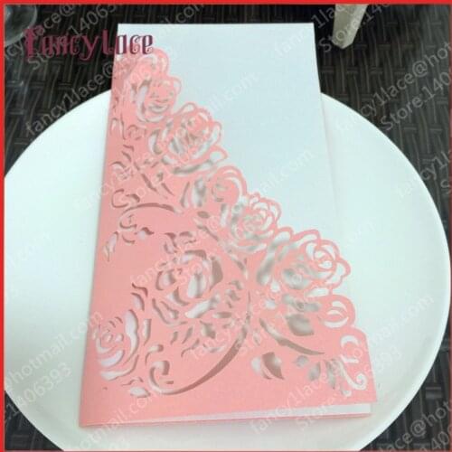 10PCS Free Shipping New Arrival Laser Cut Paper Rose Flowers Lace Birthday Wedding Invitation Cards with Blank inner paper Sheet