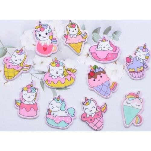 10Pcs Set Cartoon Doughnut Ice Cream Cake Crafts Food Unicorn Resin Cobochon Phone Decoration DIY Jewelry Make Accessories