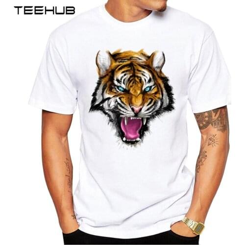 2019 TEEHUB Mens Fashion Ferocious Tiger Printed Short Sleeve T-Shirt Hipster O-neck Design Tops Cool Desgin Tee