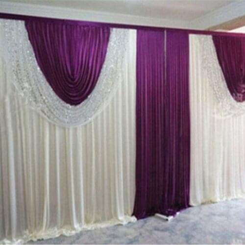 3M*6M white and purple Swags with sequin White Wedding Backdrop Stage Curtains sparking wedding decoration