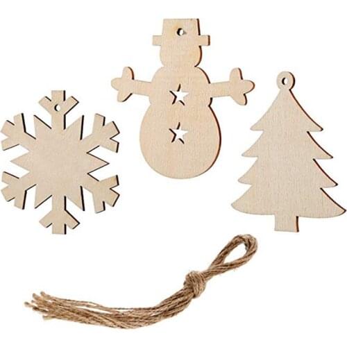 30Pcs Christmas Wooden Unfinished Wood Slice Cutouts Embellishments Hanging Ornaments Christmas Tree Snowman Snowflake Gift Tags