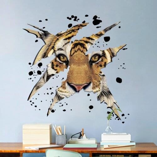 3D Mighty Tiger head Wall Sticker Bedroom living room DIY Wall Art Decals background Stickers Home Decor Wallpaper
