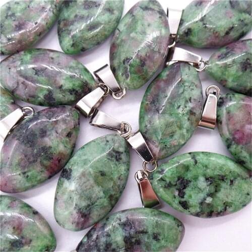 50Pcs 28x15x6mm Wholesale Green Ruby in Fuchsite Oval Pendant Bead DIY Earrings Jewelry Accessories S564