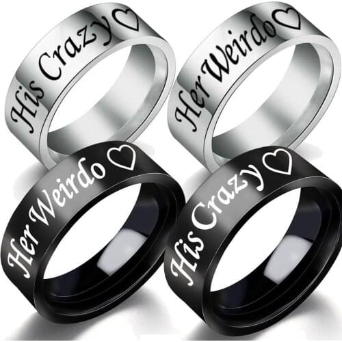 8mm Stainless Steel Finger Rings His Crazy Her Weirdo Couple Ring Fashion Ring for Women Man Party Jewelry Gift