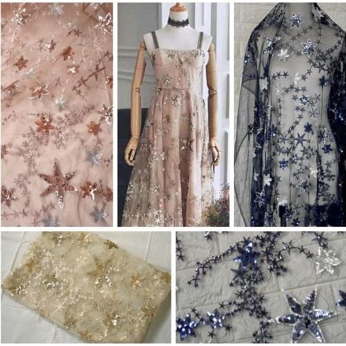91cm*130cm Sequins Lace Fabric Shining Star Tulle Mesh Material Fabric For Bridal Gown Dress Clothing Curtain Accessories