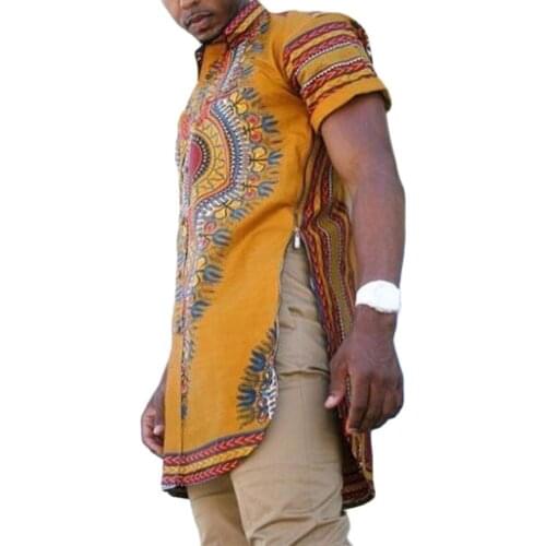 African Fashion Men‘s Short Sleeve Shirts Split Design Dashiki Print Male Wedding Garment Customized