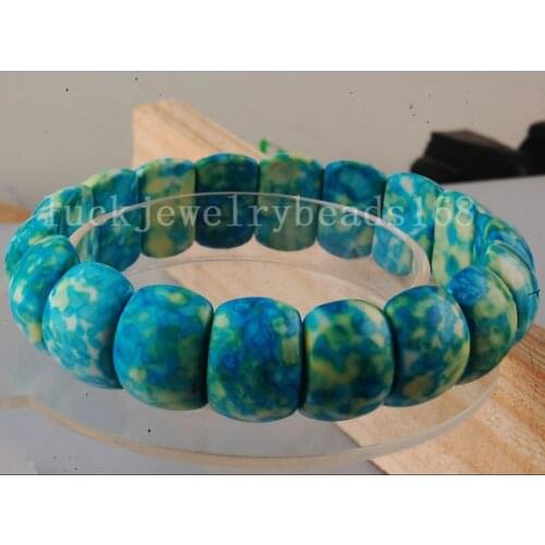 Free Shipping Fashion Jewelry Blue Ocean Jaspe Beads Elastic Bracelet 8" FG5842