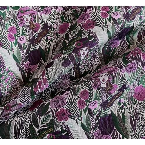 CF986 Purple Flowers/Plants/Lady Jacquard Brocade Fabric/Womens Noble Clothings Fabric/Home Textiles/DIY Sewing Materials