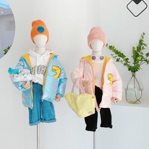 Childrens Clothing 2020 Winter New Baby Kids Thicken Warm Coat Fashion Cartoon Dinosaur Hooded Down Jacket for Girls Boys 2-7 Y