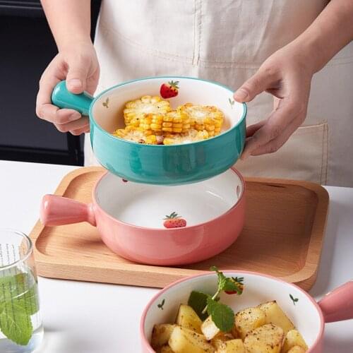 Baking Bowl Home Creative Baking Bowl Strawberry Bowl with Handle Bowl Single Baking Bowl Ceramic Baked Rice Plate