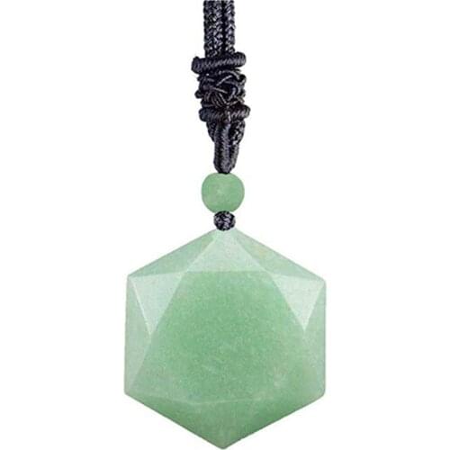 FYJS Unique Handmade Rope Chain Hexagon Star of David Pendant Green Aventurine Necklace Ethnic Jewelry
