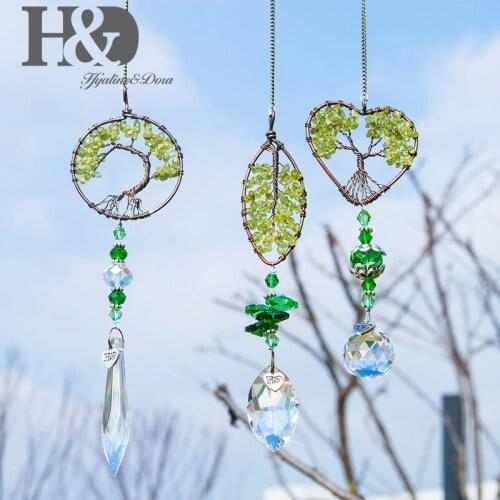 H&D 3pcs Healing Tree of Life Crystal Prism Ball Pendants Suncatcher Rainbow Maker Chakra Window Garden Hanging Pendant Ornament