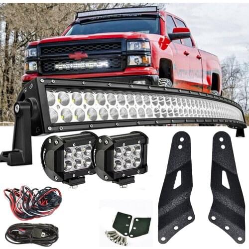 52Inch Curved LED Light Bar + 2pcs 18W offroad Work Fog Lamp + Mounting Bracket for 99 - 06 Chevy Silverado GMC Sierra