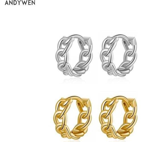 ANDYWEN 925 Sterling Silver 9mm Screw Huggies Locker Hoops Rock Punk Loops Circle Round Open Women Luxury Crystal Jewelry