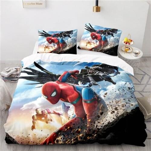 Disney Spider Man 3D Bedding Set The Avengers Marvel Cartoon Printed Bed Sets Kawaii Children Duvet Cover Set with Pillowcases