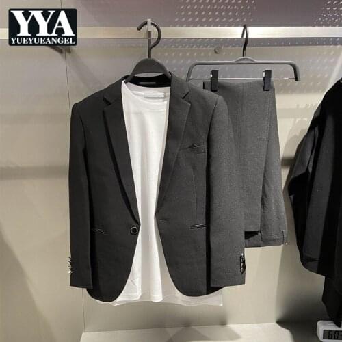 2021 Autumn New Suits Sets Mens Smart Casual Black Korean Style Slim Suits Business Male Solid Fashion Pants Two-Piece Suit