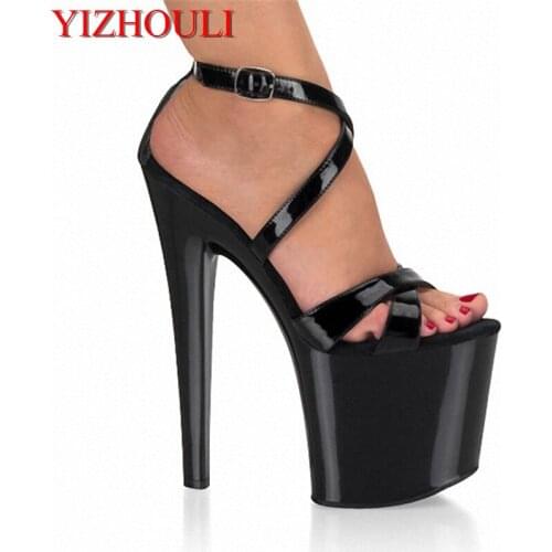 Lady fashion 8 inch high heel shoes sexy for women pole dancing strappy sandals 20cm clubbing high heels black