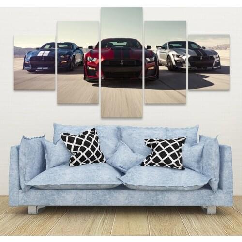 Wall Art Modular Pictures Canvas Printed 5 Panel Luxury Cars Ford Mustang Shelby Gt500 Home Decor Posters Painting Living Room