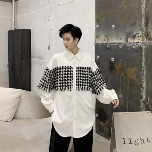 2019 Mens Spelling Cloth Decoration Loose Coats Long Sleeve Shirt White/black Color High-quality Shirts Camisa Musculina M-XL
